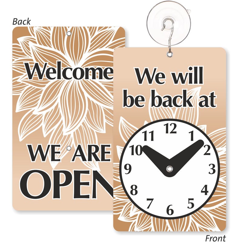 SmartSign â€œWe Will Be Back - Welcome We are Openâ€ Two-Sided Be Back Clock Sign | 7.75" x 4.75" Plastic - Image 1